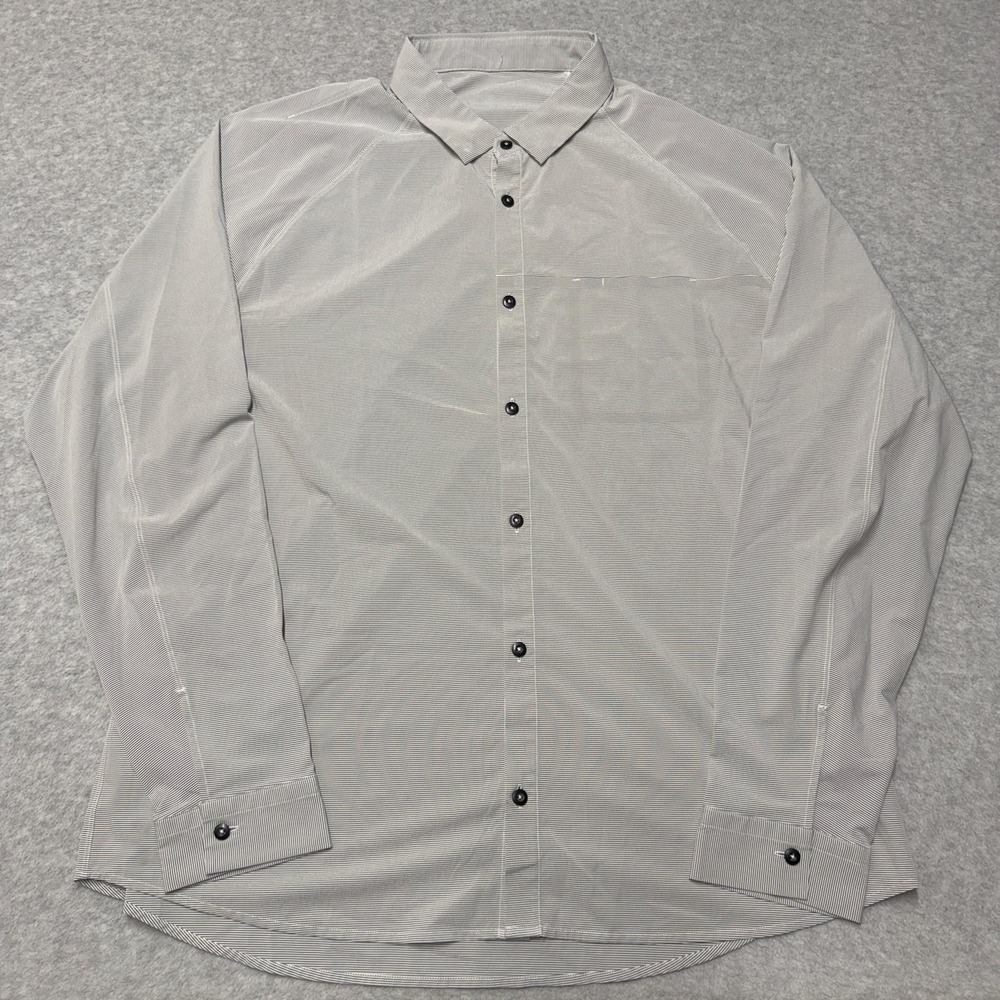 Lululemon Shirt Mens 2XL Gray Stripe Button Up Long Sleeve Lightweight Casual